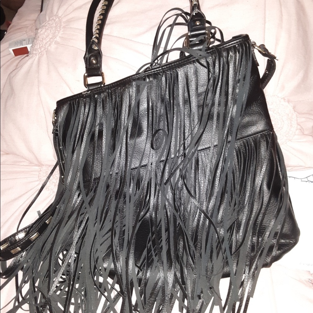 Steve Madden Black Leather Fringe Purse/Handbag